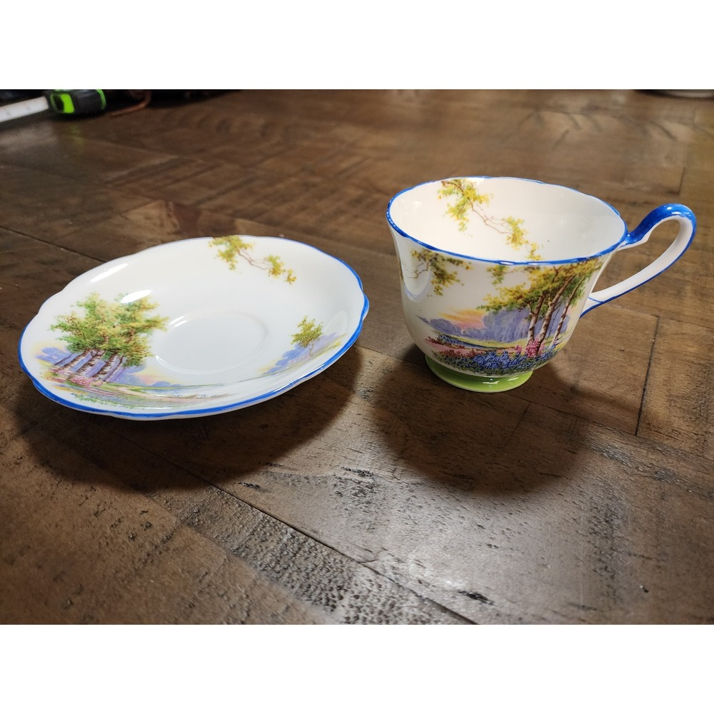 Aynsley‎ Bluebell Time Bone China Teacup and Saucer Set England HM The Queen